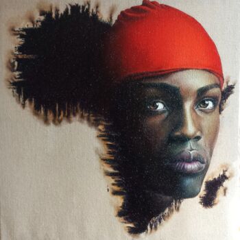 Schilderij getiteld "L'Homme au bonnet r…" door Valérie Renoux, Origineel Kunstwerk, Olie Gemonteerd op Frame voor houten br…