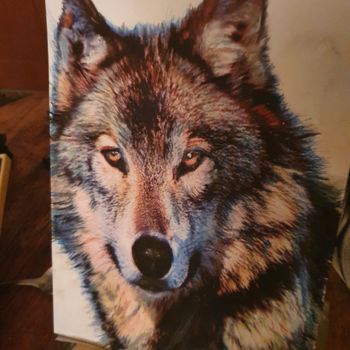 Drawing titled "Loup" by Valerie Roure, Original Artwork, Watercolor