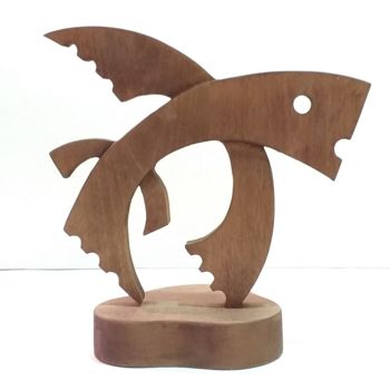 Sculpture titled "Летучая рыба" by Valerii Liakhov, Original Artwork, Wood