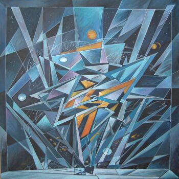 Painting titled "Winter nocturne" by Valerii Oliinyk, Original Artwork, Acrylic