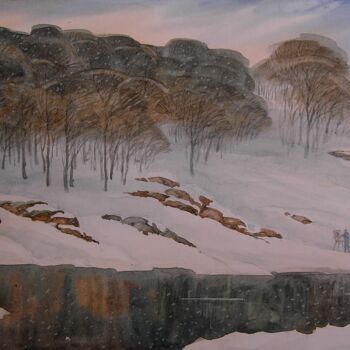 Pittura intitolato "Winter plein air" da Valerii Oliinyk, Opera d'arte originale, Acquarello