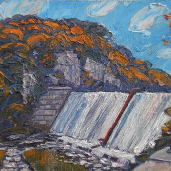 Peinture intitulée "Dam on the Teterev…" par Valerii Oliinyk, Œuvre d'art originale, Huile