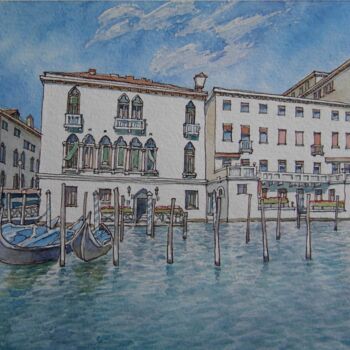 Pittura intitolato "Venice. Foscari Pal…" da Valerii Oliinyk, Opera d'arte originale, Acquarello