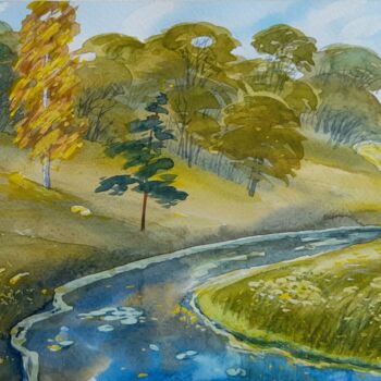 Pintura titulada "Kamenka River" por Valerii Oliinyk, Obra de arte original, Acuarela
