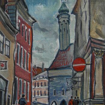Painting titled "Tallinn. Town Hall" by Valerii Oliinyk, Original Artwork, Oil