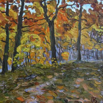 Painting titled "Autumn in the Holos…" by Valerii Oliinyk, Original Artwork, Oil