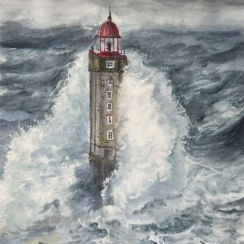图画 标题为“A lighthouse in the…” 由Valeriia Prasol, 原创艺术品, 水彩