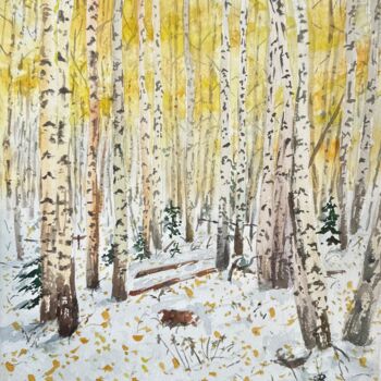 Malerei mit dem Titel "The winter whisper…" von Valeriia Prasol, Original-Kunstwerk, Aquarell