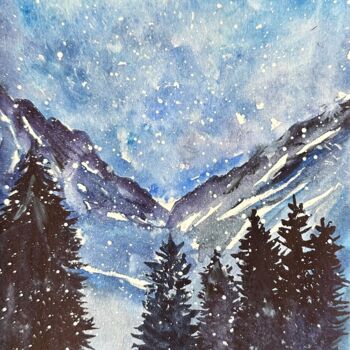Schilderij getiteld "Winter spruce fores…" door Valeriia Prasol, Origineel Kunstwerk, Aquarel