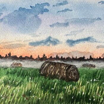 绘画 标题为“Morning field in th…” 由Valeriia Prasol, 原创艺术品, 水彩