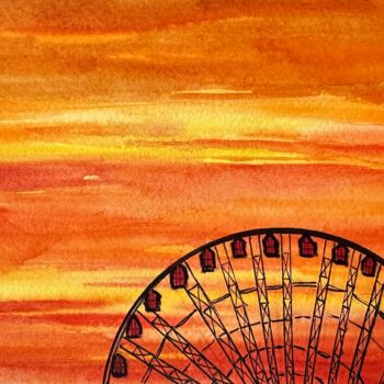 Картина под названием "Fiery sunset" - Valeriia Prasol, Подлинное произведение искусства, Акварель