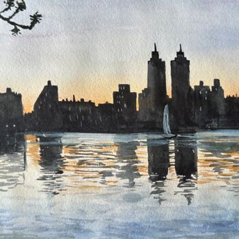 Картина под названием "NYC sunrise" - Valeriia Prasol, Подлинное произведение искусства, Акварель
