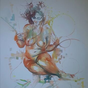 Painting titled ""Nudo"" by Valerio Scarapazzi, Original Artwork, Watercolor