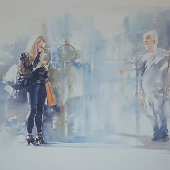 Malerei mit dem Titel ""Shopping"" von Valerio Scarapazzi, Original-Kunstwerk, Aquarell