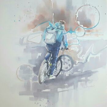 Malerei mit dem Titel ""Biker I"" von Valerio Scarapazzi, Original-Kunstwerk, Aquarell