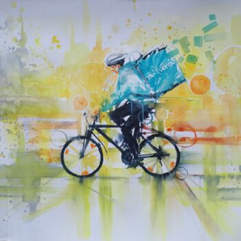 Painting titled ""Biker IV"" by Valerio Scarapazzi, Original Artwork, Watercolor