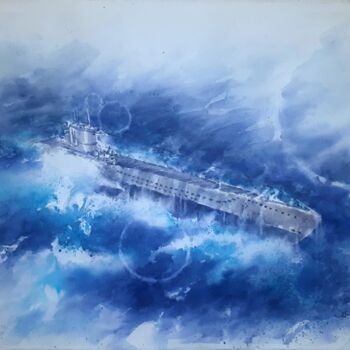 Pittura intitolato ""Emersione - U-Boat…" da Valerio Scarapazzi, Opera d'arte originale, Acquarello