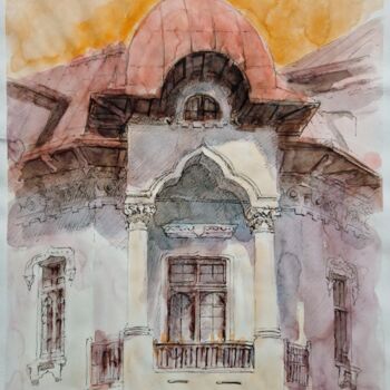 Disegno intitolato "Old house in Buchar…" da Valeriu-Daniel Nastase, Opera d'arte originale, Acquarello