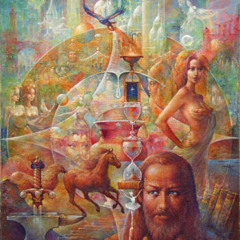 Painting titled "Creating Legend" by Valeriy Kot, Original Artwork, Oil Mounted on Wood Panel