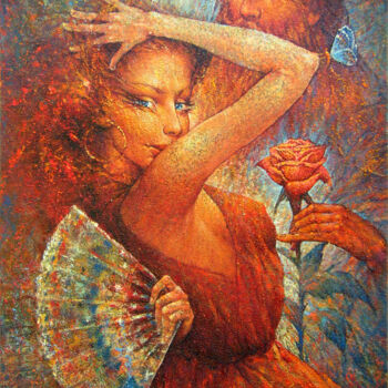 Painting titled "Mon Amie La Rose" by Valeriy Kot, Original Artwork, Oil Mounted on Wood Stretcher frame