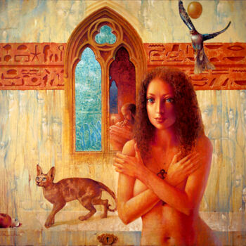 Painting titled "Prophetic Message" by Valeriy Kot, Original Artwork, Oil Mounted on Wood Stretcher frame