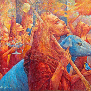 Картина под названием "Blue Sheep Cult" - Valeriy Kot, Подлинное произведение искусства, Масло Установлен на Деревянная рама…