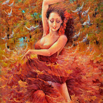 Painting titled "Autumn. Dance of Li…" by Valeriy Kot, Original Artwork, Oil Mounted on Cardboard