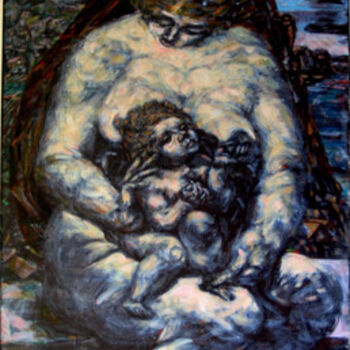 Peinture intitulée "femme avec enfant" par Valériy Mishchenko, Œuvre d'art originale, Huile