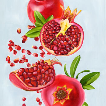 Pittura intitolato "Red pomegranates" da Valeriya Ishchenko, Opera d'arte originale, Olio