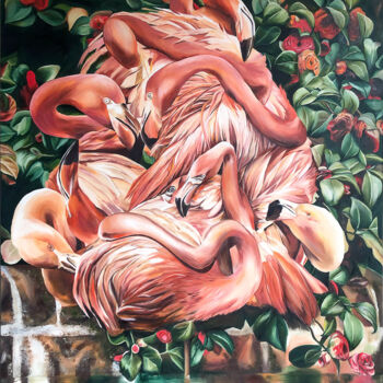 Картина под названием "Flamingo" - Valeriya Ishchenko, Подлинное произведение искусства, Масло