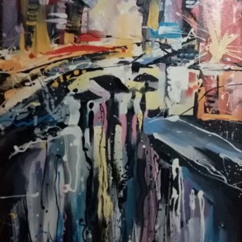 Картина под названием "Ночной город" - Valeria Levencova, Подлинное произведение искусства, Масло