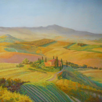 Картина под названием "Горы, поля" - Valeria Art Gallery, Подлинное произведение искусства, Масло