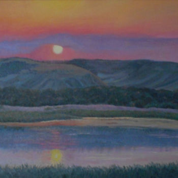 Pintura intitulada "Закат на озере" por Valeria Art Gallery, Obras de arte originais, Óleo