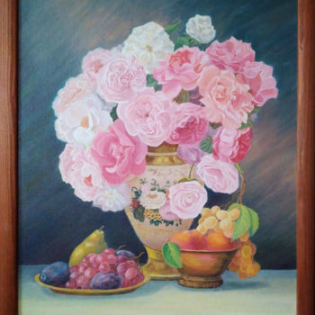 Картина под названием "Натюрморт, букет цв…" - Valeria Art Gallery, Подлинное произведение искусства, Масло