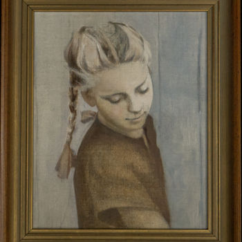 Painting titled "Girl's Head" by Valery Levanidov, Original Artwork, Oil Mounted on Cardboard