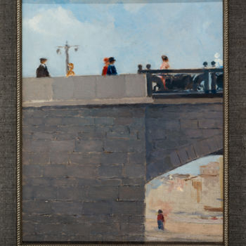 Painting titled "On the bridge. A St…" by Valery Levanidov, Original Artwork, Oil Mounted on Cardboard