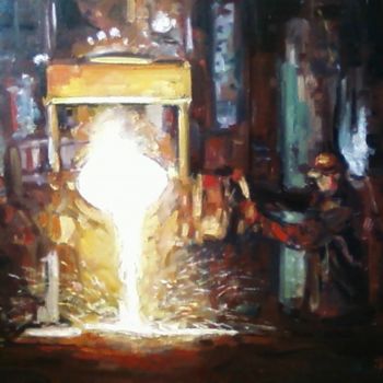 Malerei mit dem Titel "Литейщики" von Valerii Bender, Original-Kunstwerk, Öl