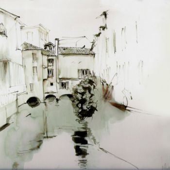 Painting titled "Treviso dal ponte m…" by Valéry Codogno, Original Artwork, Watercolor