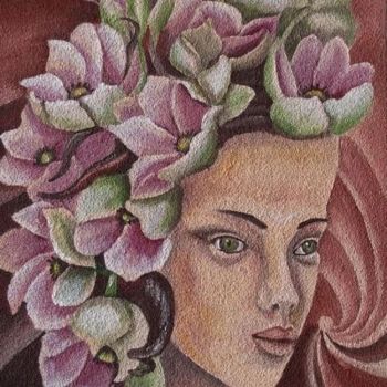 Painting titled "Con flores en el pe…" by Valian, Original Artwork