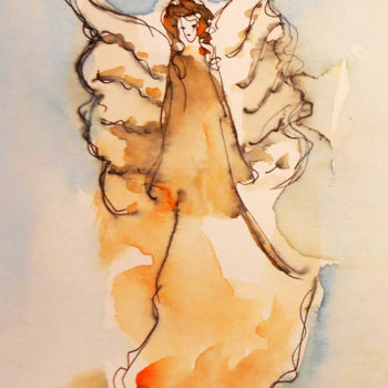 Peinture intitulée "Angel #6" par Kristina Valić, Œuvre d'art originale, Encre
