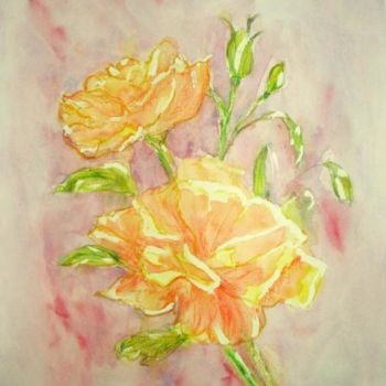 Pintura intitulada "fleur 2" por Vall, Obras de arte originais, Aquarela