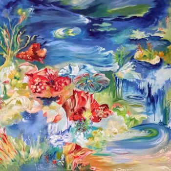Pintura intitulada ""Déambulations aqua…" por Pascale Fleury-Vallée, Obras de arte originais, Óleo Montado em Armação em mad…
