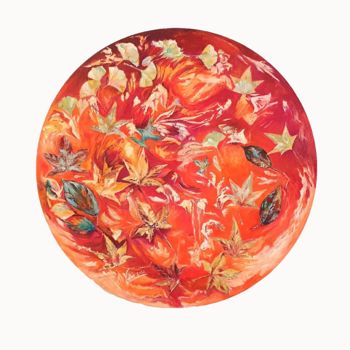 Peinture intitulée ""Envol de feuilles…" par Pascale Fleury-Vallée, Œuvre d'art originale, Acrylique Monté sur Châssis en bo…
