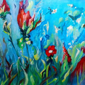 Картина под названием ""Floral"" - Pascale Fleury-Vallée, Подлинное произведение искусства, Акрил Установлен на Деревянная р…