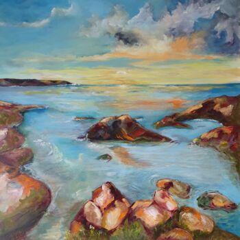 Painting titled "Paysage marin" by Pascale Fleury-Vallée, Original Artwork, Acrylic Mounted on Wood Stretcher frame