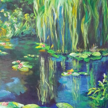 Peinture intitulée "L'étang où pleurent…" par Pascale Fleury-Vallée, Œuvre d'art originale, Huile Monté sur Châssis en bois