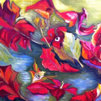 Peinture intitulée ""Vent d'automne"" par Pascale Fleury-Vallée, Œuvre d'art originale, Huile Monté sur Châssis en bois