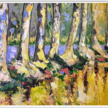 Painting titled ""Arbres"" by Pascale Fleury-Vallée, Original Artwork, Acrylic Mounted on Wood Stretcher frame
