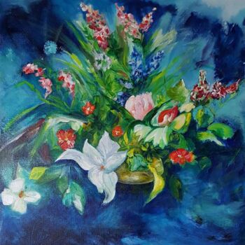Pintura titulada ""Explosion florale"…" por Pascale Fleury-Vallée, Obra de arte original, Oleo Montado en Bastidor de camill…