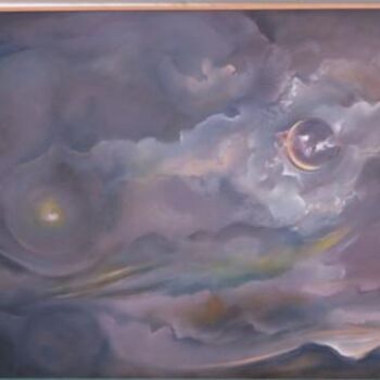 Painting titled "Cresent Moon At Dusk" by Linda Vallejo, Original Artwork